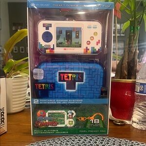 Arcade Tetris Pixel Pocket Pro - White Handheld with Blue Carry Case
